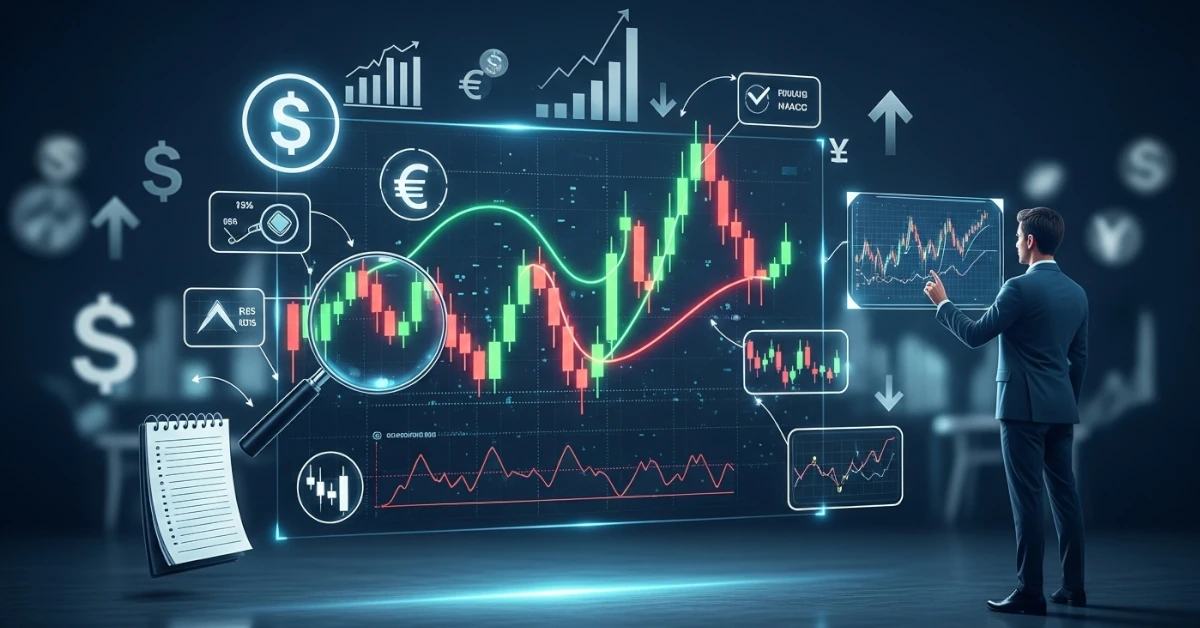 ilustração de um trader identificando reversões no mercado financeiro